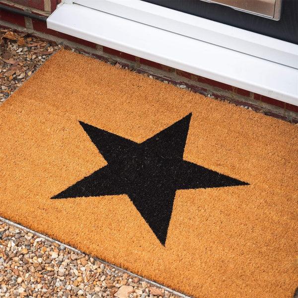 Nicola Spring 90cm X 60cm Black Star Coir Door Mat