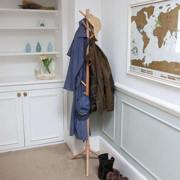 Nicola Spring Beige Free-Standing Wooden Coat Rack