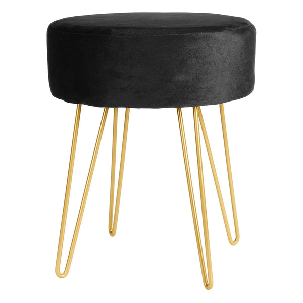 nicola spring Black Round Velvet Footstool
