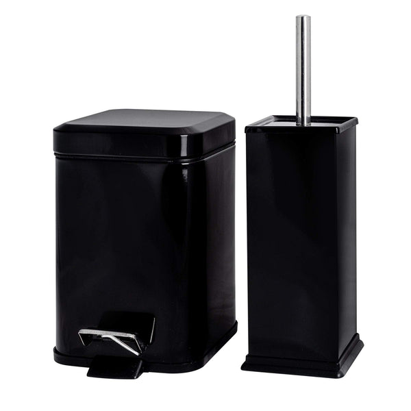 nicola spring Black Square Toilet Brush & Bin Set