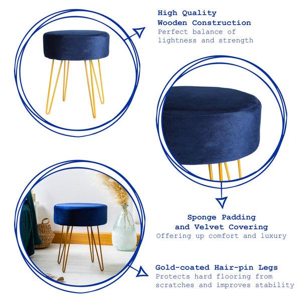 Nicola Spring Blue Round Velvet Footstool