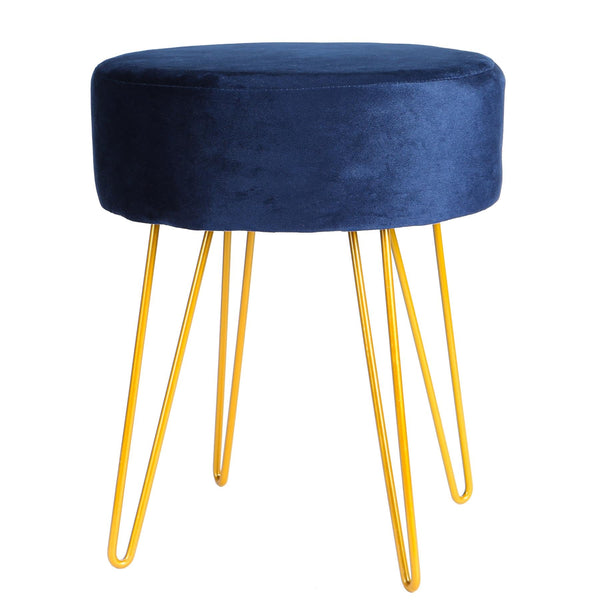 nicola spring Blue Round Velvet Footstool