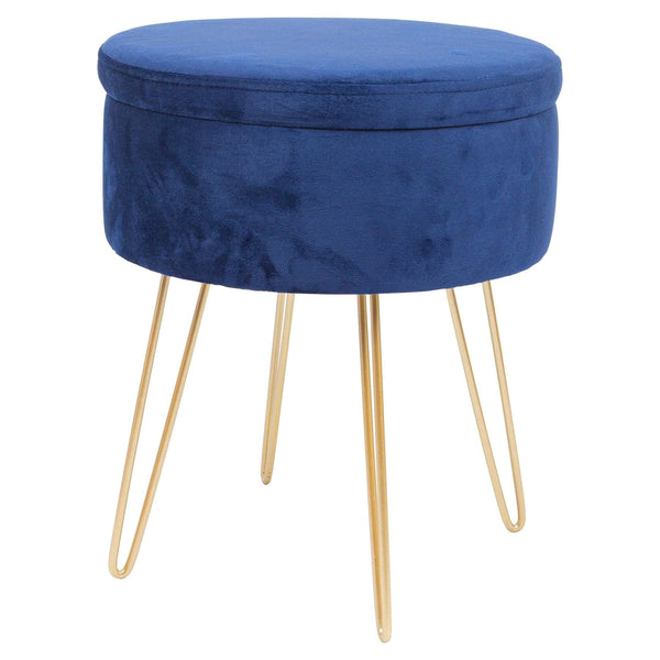 nicola spring Blue Round Velvet Storage Footstool