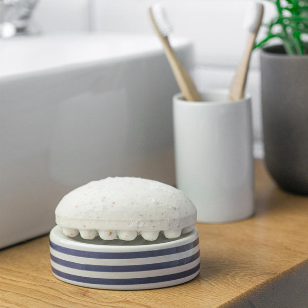 Nicola Spring Blue Stripped Ceramic Soap Dish