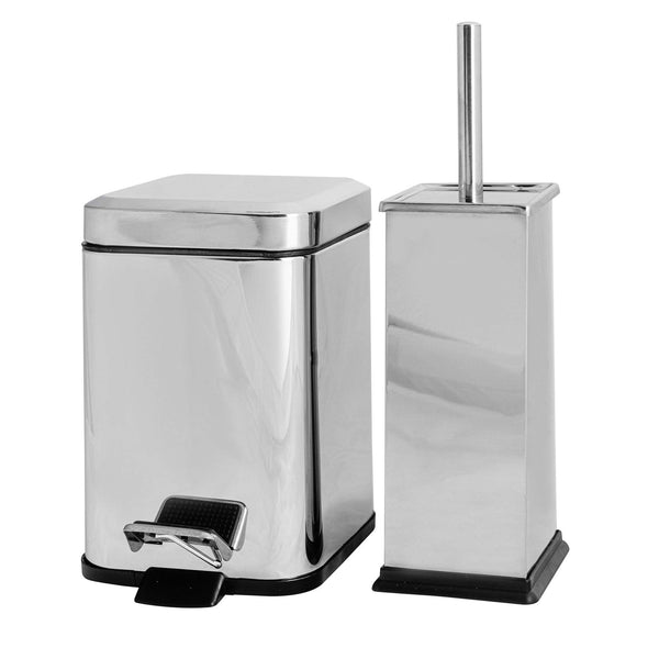 nicola spring Chrome Square Toilet Brush & Bin Set