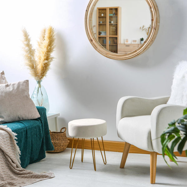 Nicola Spring Cream Round Velvet Footstool