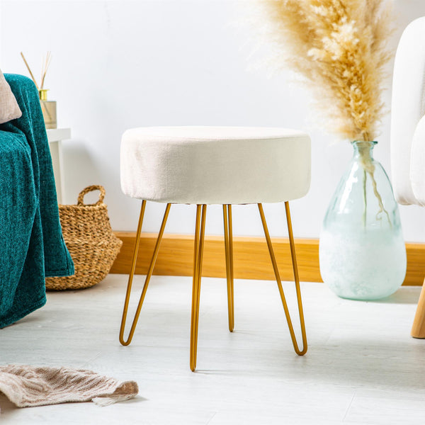 Nicola Spring Cream Round Velvet Footstool