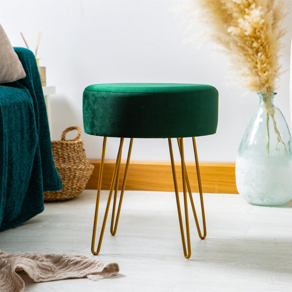 Nicola Spring Green Round Velvet Footstool