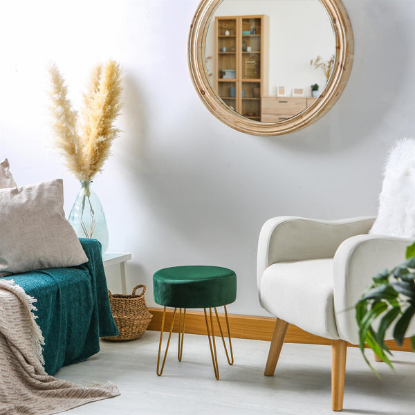 Nicola Spring Green Round Velvet Footstool