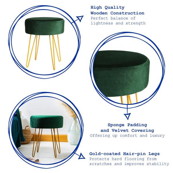 Nicola Spring Green Round Velvet Footstool
