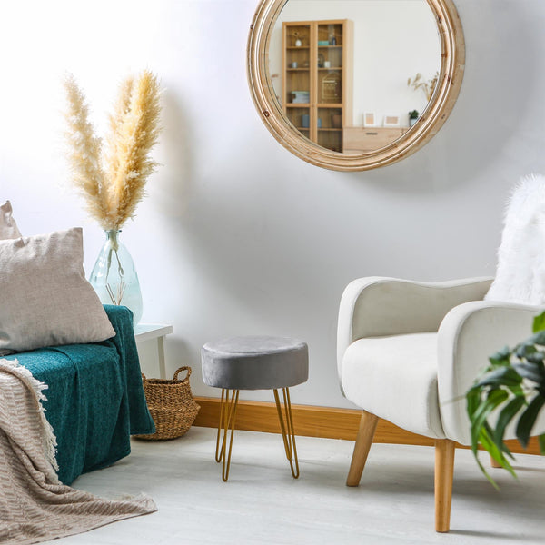 Nicola Spring Grey Round Velvet Footstool