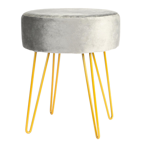 nicola spring Grey Round Velvet Footstool