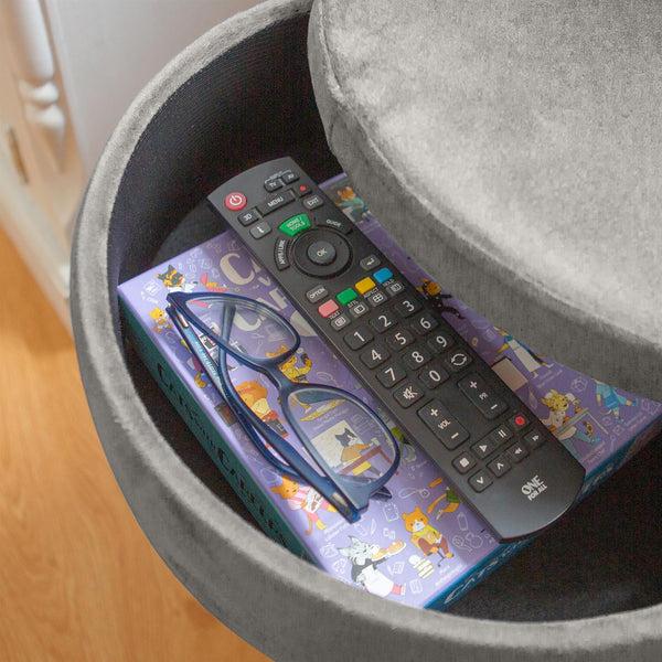 Nicola Spring Grey Round Velvet Storage Footstool