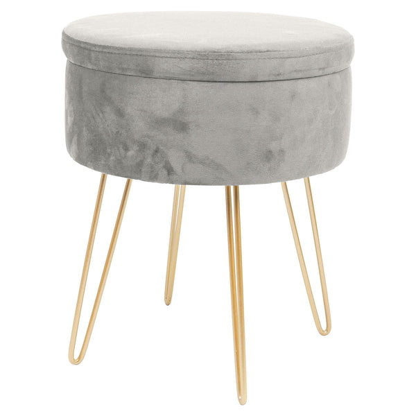 nicola spring Grey Round Velvet Storage Footstool