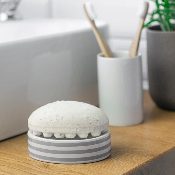 Nicola Spring Grey Stripped Ceramic Soap Dish