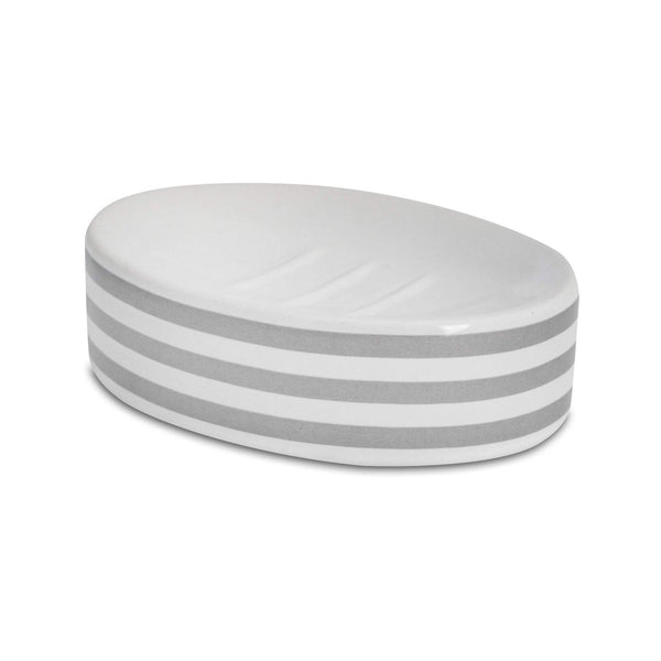 nicola spring Grey Stripped Ceramic Soap Dish