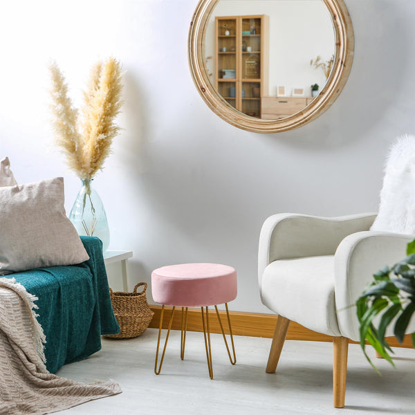 Nicola Spring Pink Round Velvet Footstool