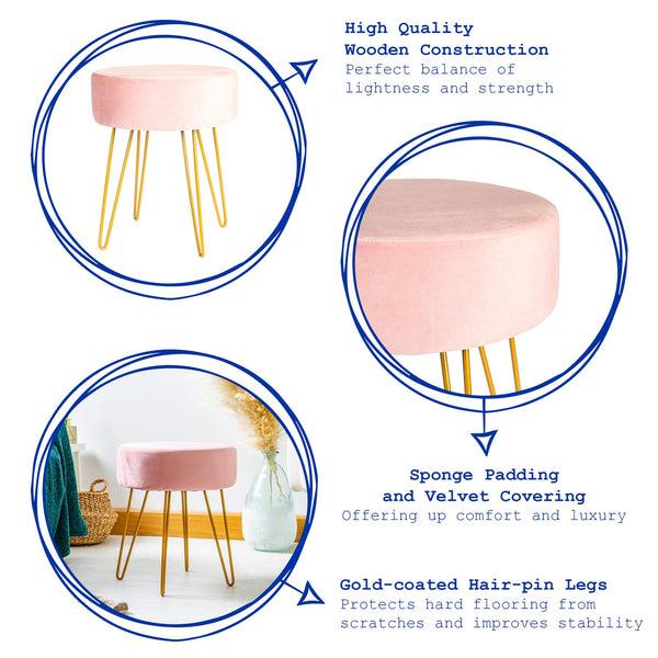 Nicola Spring Pink Round Velvet Footstool