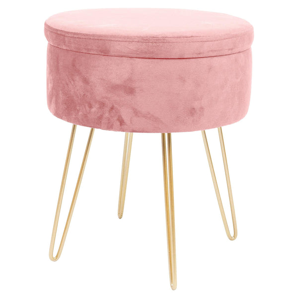 nicola spring Pink Round Velvet Storage Footstool