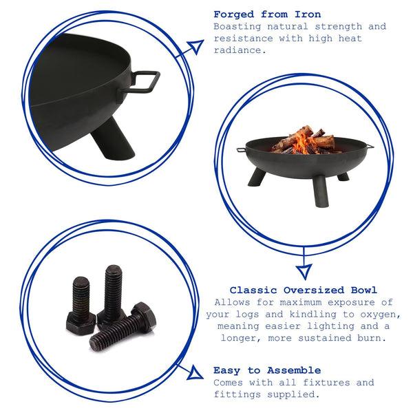 Nicola Spring Round Iron Fire Pit - 59.5cm - Black