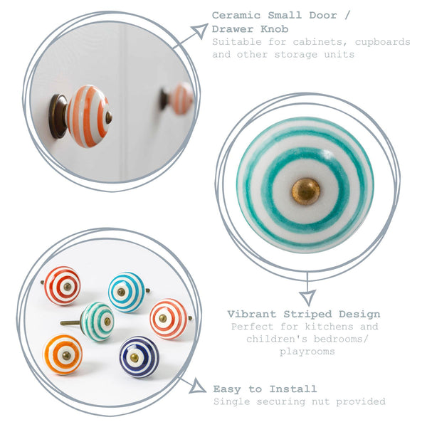 Nicola Spring Round Stripe Ceramic Cabinet Knob