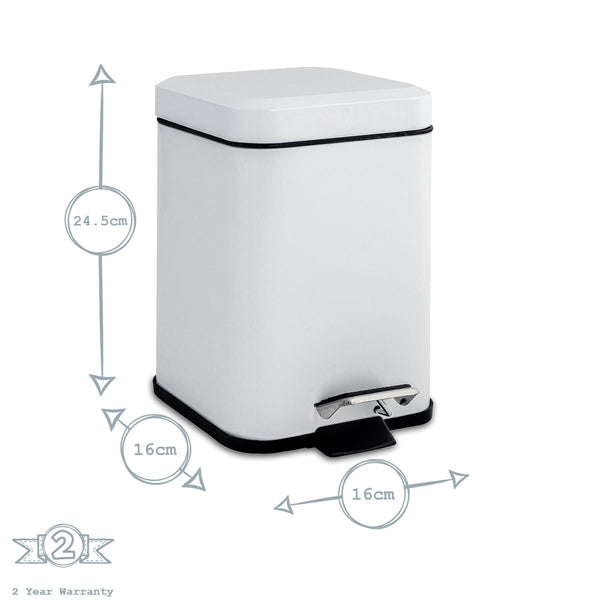 Nicola Spring White Square Toilet Brush & Bin Set