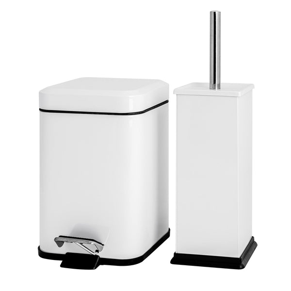 nicola spring White Square Toilet Brush & Bin Set