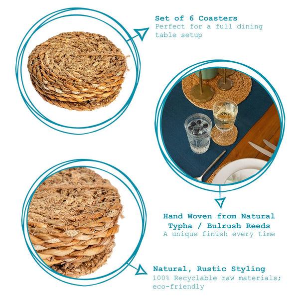 Nicola Spring Woven Typha Coasters - Pack Of 6