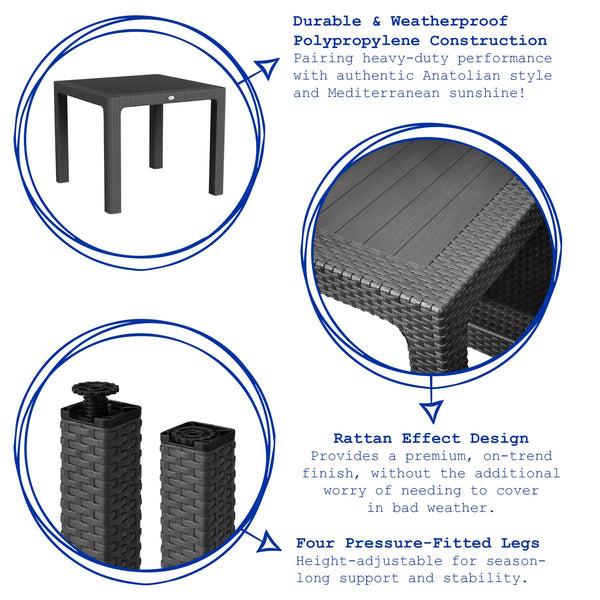 Nicola Spring Noble Square Rattan Effect Garden Dining Table - 90cm X 90cm - Anthracite