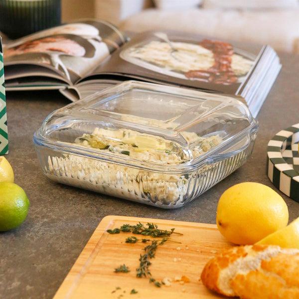 Nicola Spring Optical Square Glass Oven Dish With Lid - 24cm X 21cm