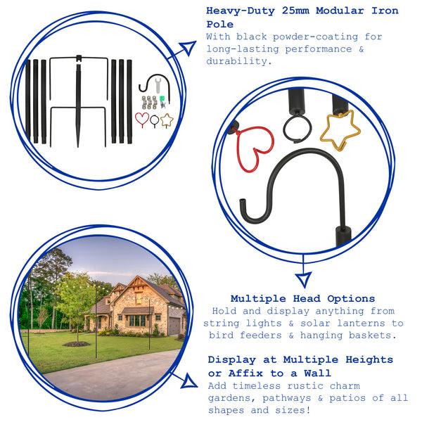 Nicola Spring Outdoor Iron Festoon Pole - 0.6-2.5M - Black