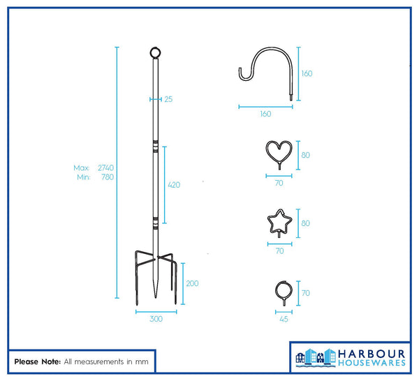 Nicola Spring Outdoor Iron Festoon Pole - 0.6-2.5M - Black