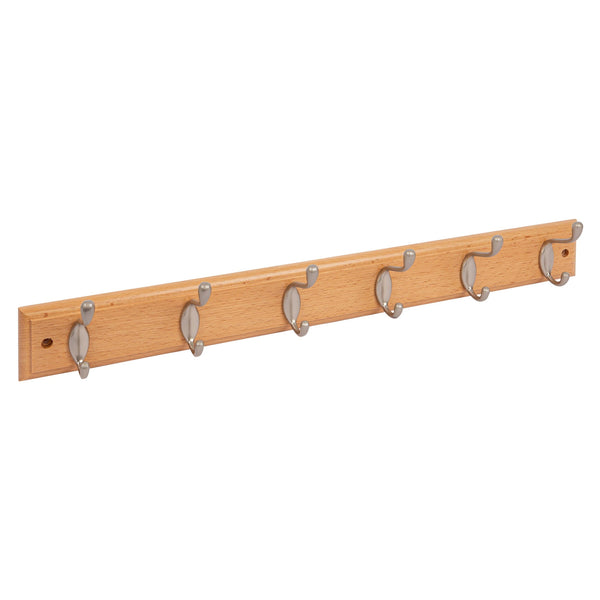 nicola spring Pine 6 Hook Deluxe Wooden Wall-Mounted Coat Rack