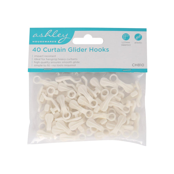 Nicola Spring Plastic Glider Curtain Hooks - White - Pack Of 40