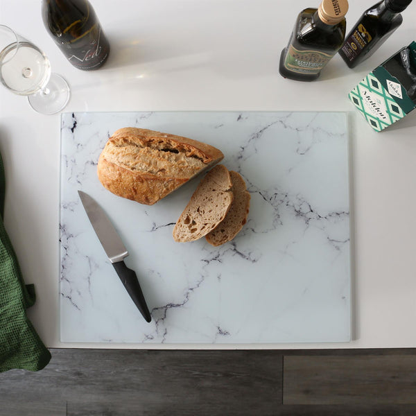 Nicola Spring Rectangle Glass Chopping Board - 50cm X 40cm - Marble
