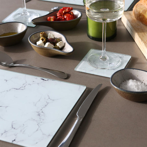 Nicola Spring Rectangle Glass Placemats - 30cm X 20cm - Marble - Pack Of 6