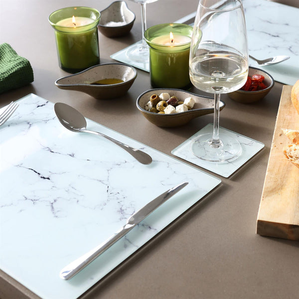Nicola Spring Rectangle Glass Placemats - 40cm X 30cm - Marble - Pack Of 6