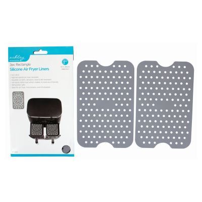 nicola spring Rectangle Silicone Air Fryer Liners - 13cm x 20cm - Grey - Pack of 2