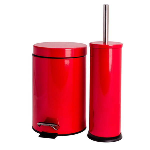 nicola spring Red Round Stainless Steel Toilet Brush & Bin Set