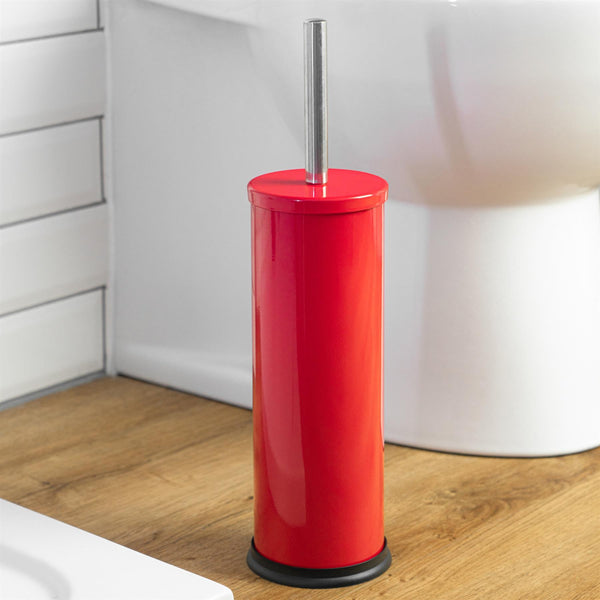 Nicola Spring Red Round Stainless Steel Toilet Brush & Holder