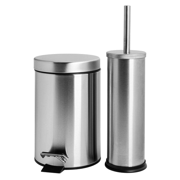 nicola spring Round Brushed Stainless Steel Toilet Brush & Bin Set