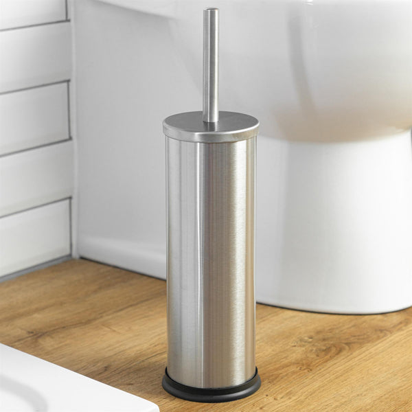 Nicola Spring Round Brushed Stainless Steel Toilet Brush & Holder