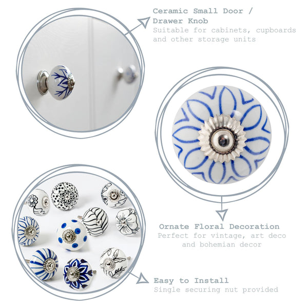 Nicola Spring Round Ceramic Cabinet Knobs - Flower - 9 Colours
