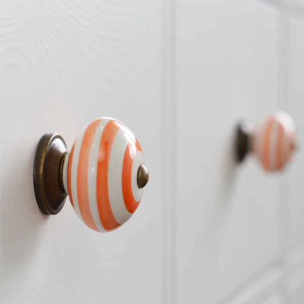 Nicola Spring Round Ceramic Cabinet Knobs - Stripe - 6 Colours