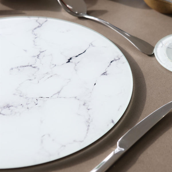 Nicola Spring Round Glass Chopping Board - 30cm - Marble