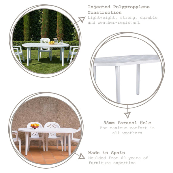 Nicola Spring Six-Seater Oval Brava Plastic Garden Dining Table 180cm X 90cm