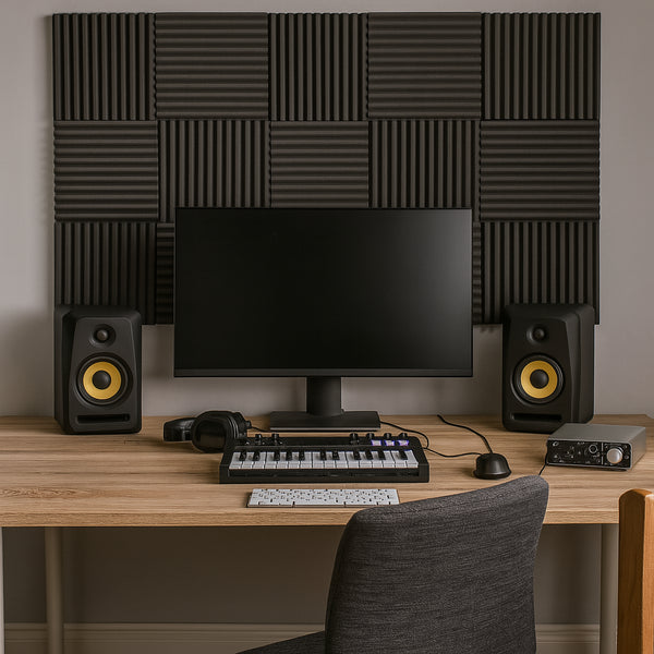 Nicola Spring Square Foam Acoustic Panels - 2.5 X 30 X 30cm - Black - Pack Of 12