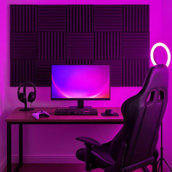 Nicola Spring Square Foam Acoustic Panels - 2.5 X 30 X 30cm - Black - Pack Of 12