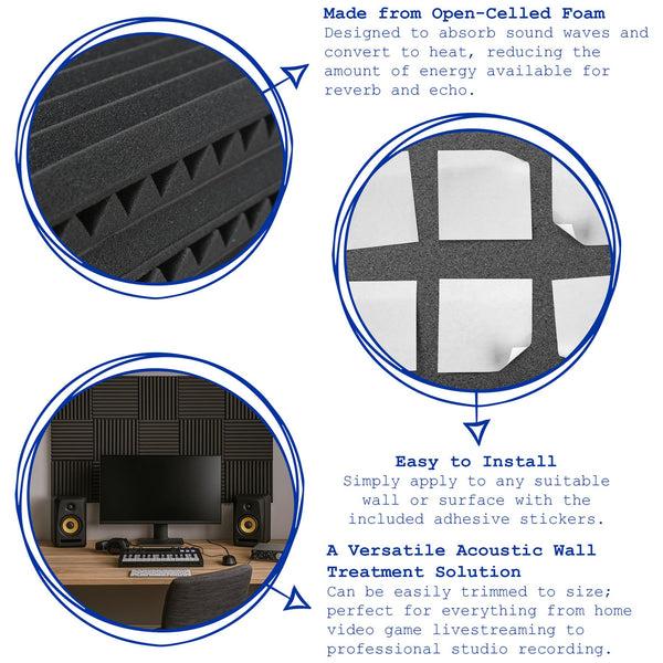 Nicola Spring Square Foam Acoustic Panels - 2.5 X 30 X 30cm - Black - Pack Of 12