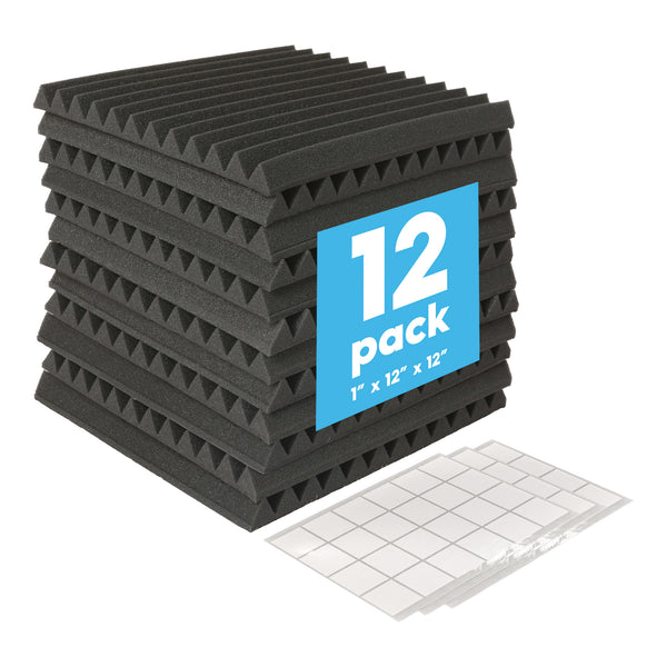 nicola spring Square Foam Acoustic Panels - 2.5 x 30 x 30cm - Black - Pack of 12